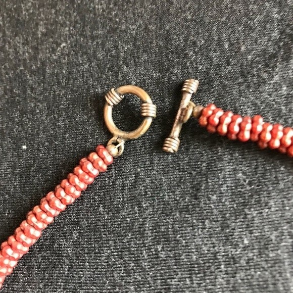 Vintage Copper Heart Choker Necklace Swarovksi Crystal Beads Approx 15” Toggle - Picture 7 of 8